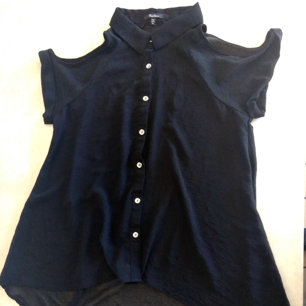 Monteau Cold Shoulder Button up Sheer Blouse